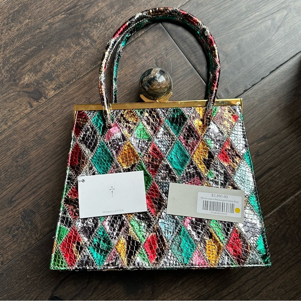Marie Laure Rectangle Frame Bag Multicolored Patch Chamorel Python Handbag RARE - Picture 3 of 16